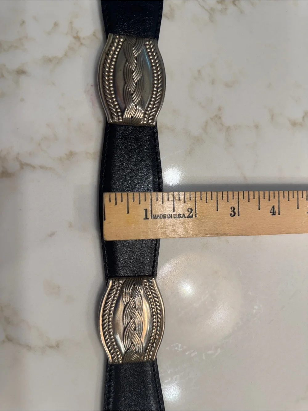 Fossil BT7704 Black Leather Silver Concho Western Belt Medium